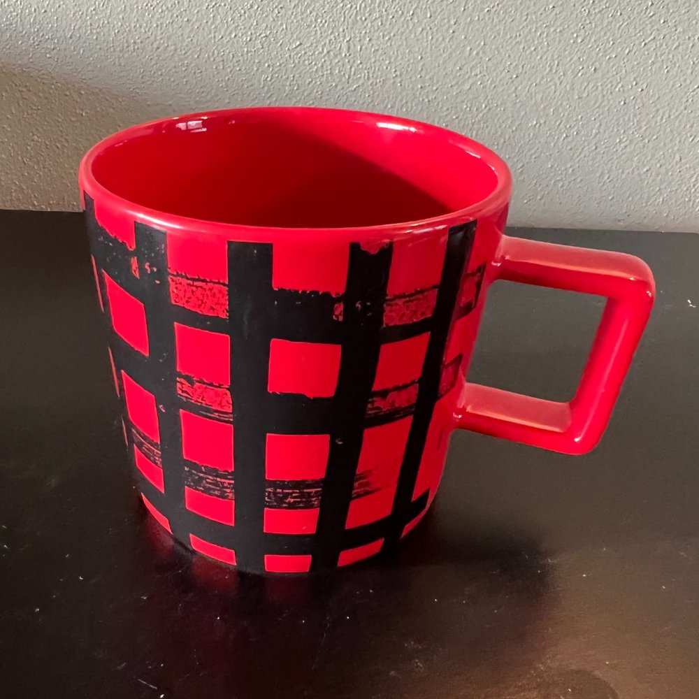Vintage Starbucks Red and Black  Lumberjack Checkered Buffalo Plaid Coffee Mug - Picture 2 of 5